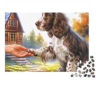 Springer Spaniel Jigsaw Puzzle 1000 Pieces Energetic Spotted Alert Springer Spaniels Premium Paper Jigsaw for Focus, Calm Relaxation And Enjoyable Family Leisure 52x38cm/1000pcs