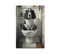 Springer Spaniel on The Toilet, Bathroom Poster Canvas Poster Wall Art Decor Print Picture Paintings for Living Room Bedroom Decoration 08x12inch(20x30cm)