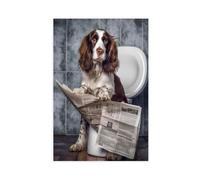 Springer Spaniel on Toilet Reading The Canvas Poster Bedroom Decor Landscape Office Room Decor Gift 12x18inch(30x45cm)