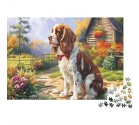 Springer Spaniel Premium Paper Spaniel with Red Bow Tie in Garden DIY Jigsaw Puzzle Decorative Stress Relief 70x50cm/1000pcs