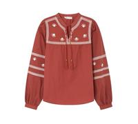 SPRINGFIELD Women's Embroidered Long Sleeve Blouse with Mirrors and Cotton Lacing On The Neckline, Brown Sugar Brown, 16