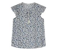 SPRINGFIELD Women's Printed Flowy Cotton Tassel Spaghetti Lace Up Ruffle Sleeve Blouse, Blue Horizon, 8