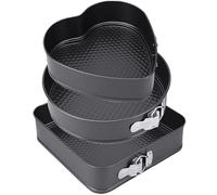 Springform Cake Tin Set of 3 | Non-Stick Loose Bottom Tins | 8" Heart, 9" Round & 9.5" Square (20/22/24 cm) | for Cheesecake, Traybakes, Bread | Carbon Steel, Leak-Resistant