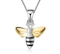 Springlight Christmas Gifts S925 Sterling Silver Necklace Pendant Lovely Honeybee Pendant with Necklaces Link Chain length 17inches, Handmade Jewelry, Birthday Gifts for Women.