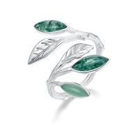 Springlight Christmas Gifts S925 Sterling Silver Women's Ring Green Leaf Ring Adjustable Natural Aventurine Gemstone Open Ring Handmade Jewelry Mum Gifts, Gifts for Women.