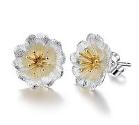 Springlight Earrings S925 Sterling Silver Stud Earrings Wild Rose Flower Stud Earrings Gifts for Women Handmade Fine Jewellery Earrings for Women, Sterling Silver,