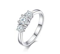 Springlight Moissanite Diamond Ring, D Color VVS1 Clarity Moissanite Engagement Rings 3-stones Ring 925 Sterling Silver Wedding Ring for Women, Gifts for Women. (O)