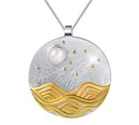 Springlight S925 Sterling Silver Necklace Moonlight on The Sea Pendant with Link Chain Length 17inches, Handmade Jewelry Gifts for Women, Birthday Gifts for Her.(Silver)