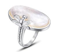 Springlight Sterling Silver Dragonfly Sea Shell Open Ring with Natural Shell - Handmade Jewelry for Women, Birthday Gifts