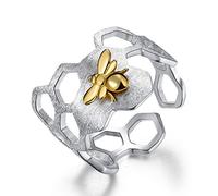 Springlight Sterling Silver Honeycomb Bee Rings - Thumb & Open Ring Set - Handmade Jewelry for Women, Mothers Day & Birthday Gifts