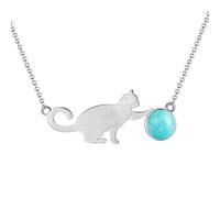 Springlight ✦ Valentinstag S925 Sterling Silber Halskette Damen Natürlicher Stein Katzen Kette Damen Kettenlänge 43CM Personalisierter Schmuck Geschenke für Frauen.(Blue)