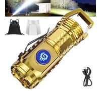 Springmart Mini Flashlight, 2024 New Three-Eyed Monster Mini Flash Super Power Flashlight, Tactical Thumb Sized Flashlight from Germany with Soft Light Cover, Tail Hook, IPX7 Waterproof (Gold)