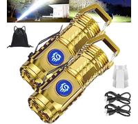 Springmart Mini Flashlight, 2024 New Three-Eyed Monster Mini Flash Super Power Flashlight, Tactical Thumb Sized Flashlight from Germany with Soft Light Cover, Tail Hook, IPX7 Waterproof (Gold*2)