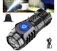 Springmart Mini Flashlight, 2024 New Three-Eyed Monster Mini Flash Super Power Flashlight, Tactical Thumb Sized Flashlight from Germany with Soft Light Cover, Tail Hook, IPX7 Waterproof (Black)