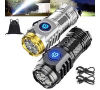 Springmart Mini Flashlight, 2024 New Three-Eyed Monster Mini Flash Super Power Flashlight, Tactical Thumb Sized Flashlight from Germany with Soft Light Cover, Tail Hook, IPX7 Waterproof (black+silver)