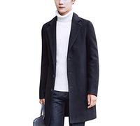 Springrain Men's Notched Lapel Single Breasted Long Pea Coat Trench Coat, Black, X-Small