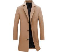 Springrain Men's Notched Lapel Single Breasted Long Pea Coat Trench Coat, Khaki, L