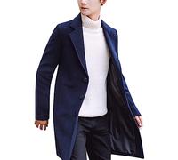 Springrain Men's Notched Lapel Single Breasted Long Pea Coat Trench Coat, Navy, Large