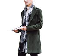 Springrain Men's Notched Lapel Single Breasted Long Pea Coat Trench Coat (Olive, X-Large)