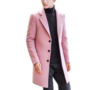 Springrain Men's Notched Lapel Single Breasted Long Pea Coat Trench Coat (Pink, X-Large)