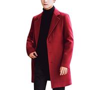 Springrain Men's Notched Lapel Single Breasted Long Pea Coat Trench Coat, Red, L