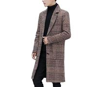 Springrain Men's Wool Blend Pea Coat Notched Collar Single Breasted Overcoat Warm Winter Trench Coat, #2 Khaki, XXL