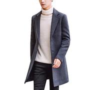 Springrain Men's Wool Blend Pea Coat Notched Collar Single Breasted Overcoat Warm Winter Trench Coat, Dark Gray, L