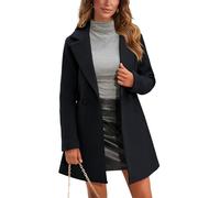 Springrain Women's Wool Pea Coat Notched Collar Double Breasted Midi Long Trench Coat Outwear, Black, XXL
