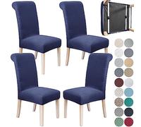 SPRINGRICO 4 Pack Dining Room Chair Covers with seat Belt, Stretch Parsons Chair Slipcover Washable Kitchen Dining Chair Cover Removable Seat Protector Set of 4, S3- Navy Blue