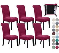 SPRINGRICO 6 Pack Dining Room Chair Covers with seat Belt, Stretch Parsons Chair Slipcover Washable Kitchen Dining Chair Cover Removable Seat Protector Set of 6, S3- Burgundy