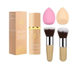 SPRINGSKY - Colour Changing Liquid Foundation - This innovative 4 in 1 liquid foundation with SPF 50 comes with 2 brushes and 2 cosmetic sponges.Its liquid makeup base eats