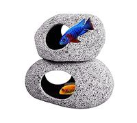 SpringSmart 2-Pack Stackable Ceramic Aquarium Caves - Large & Small Fish Tank Hideout Rocks with Holes for Betta, Shrimp, Small Fish to Hide, Breed, Play, Natural Decor Set