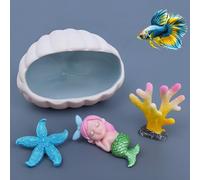 SpringSmart Aquarium Decor 4-Pack Kit: Shell-Shaped Hideaway Rock + Cute Mermaid + Artificial Coral + Starfish for Beta Fish, Mini Resin Coral, Ceramic Hamster House