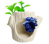 SpringSmart Aquarium Decor Rock Cave and Plastic Plant Kit, Betta Fish Tank Accessories for Shrimp Turtle Crab Hiding Breeding Playing, Ceramic Hideout Stone for Fish Bowl