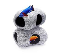 SpringSmart Aquarium Hideaway Rocks for Aquatic Pets to Breed, Play and Rest, Safe and Non-Toxic Ceramic Fish Tank Ornaments, Small Decor Rocks for Betta (3.7"x2.7"x2"(2 pcs))