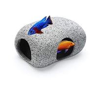 SpringSmart Matte Stone-Look Ceramic Aquarium Cave with 2 Entrances - Natural Textured Hideout for Betta Fish & Shrimp to Hide, Feed, Breed, Safe Fish Tank Decoration (3.7"x2.7"x2"(1 pc))