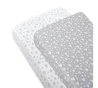 SPRINGSPIRIT Cot Sheets 120x60cm Fitted 2 Pack - 100% Cotton Travel Cot Sheets - Ultra Soft & Breathable - Fits Hauck Sleep N Play, Dream N Play - White & Grey Print
