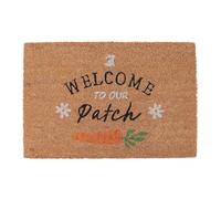Springtime Coir Doormat - 'Welcome to Our Patch' with Rabbit, Carrot & Daisies - Charming, Durable Entry Mat for Indoor or Sheltered Outdoor Use, Ideal for Easter & Seasonal Décor