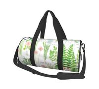 Springtime Herb Garden Large Round Travel Duffle Bag, Full-Print Canvas Weekender with Padded Lining, Multiple Pockets,Detachable Shoulder Strap and Soft Leather Handles