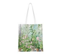 Springtime Herb Garden Print Canvas Tote Shopping Bag Reusable Foldable Grocery Bags Shoulder Bag for Travel, Beach, Gym, Work, School