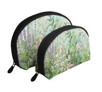Springtime Herb Garden Print Shell-Shaped 2-Piece Makeup Bag Set Travel Cosmetic Organiser Stylish Storage for Beauty & Gifts for Women Girls