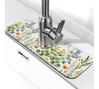 Springtime Herb Garden Print Stone Faucet Mat for Kitchen Sink,Diatomite Absorbent Mat, Tap Splash Guard for Bathroom Kitchen (15" X 5.5" )