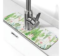 Springtime Herb Garden Print Stone Faucet Mat for Kitchen Sink,Diatomite Absorbent Mat, Tap Splash Guard for Bathroom Kitchen (15" X 5.5" )