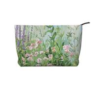 Springtime Herb Garden Printed Corduroy Makeup Bag for Women Cute Make up Bag Travel Cosmetic Bag with Wristlet