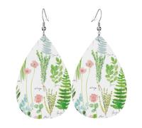 Springtime Herb Garden Printed Dangle Leather Earrings, Reversible Statement Jewelry with Silver Plated Hooks