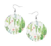 Springtime Herb Garden Printed Faux Leather Earrings Set For Women, 1 Pair Lightweight Dangle Drop Pierced Earrings Jewelry Gifts For Women