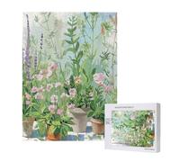 Springtime Herb Garden Printed Jigsaw Puzzle with Storage Box, Wooden Puzzle for Adults and Kids, 500 Pieces Family Fun Decorative Game