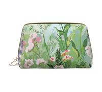 Springtime Herb Garden Printed Small Makeup Bag Portable Leather Make up Bag Travel Zipper Cosmetic Bags Organizer for Women