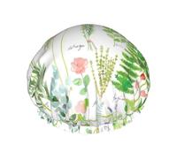 Springtime Herb Garden Shower Cap - Full Print Design, Water-Resistant Polyester Fabric, Bathing Essential