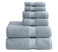 Springtree Home Blue Bath Towels Set of 6 | Classic Hotel Bath Towels | 100% Combed Cotton | Absorbent Quick-Dry Towels for Bathroom | Oeko-TEX® Standard 100 Cotton | Cynewski Collection - Blue Fog